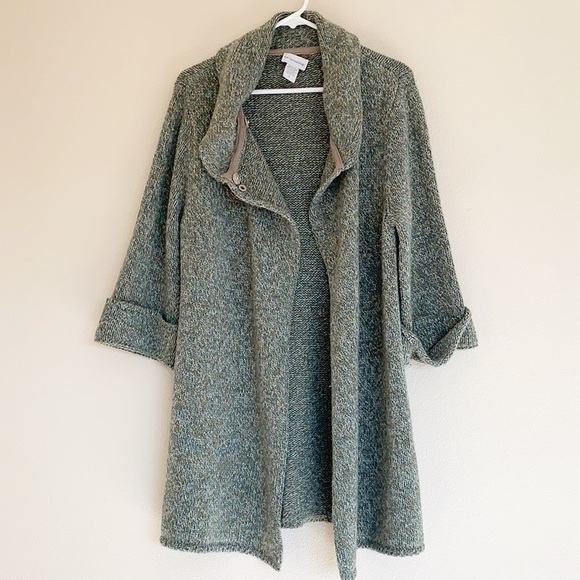 Soft Surroundings Open Front Green Cardigan Sweater